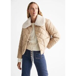 & Other Stories 12 Quilted Jacket Sherpa Collar Tan